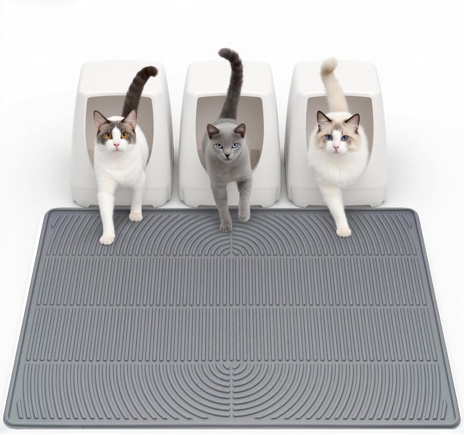 Mora Pets Cat Litter Mat, Extra Large 40" X 28" Silicone Litter Box Mats, Waterproof, Non-Slip, Scatter Control, Easy to Clean, Soft on Kitty Paws, XL, Grey