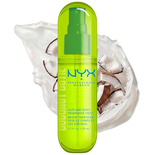 NYX PROFESSIONAL MAKEUP Fat Oil Fragrance Mist Perfume in Coconut Cutie, Coconut Scented Long Lasting Hair & Body Spray With Peach & Apple Notes, Vegan & Cruelty-Free 2.7 fl oz - 2.7 Fl Oz (Pack of 1) - Coconut Cutie