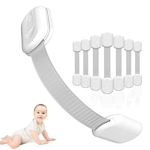 BrandX - Cerraduras de seguridad para cajones de bebé (paquete de 10), correas multiusos para armarios, cocina, inodoro, horno, nevera, adhesivo 3M,