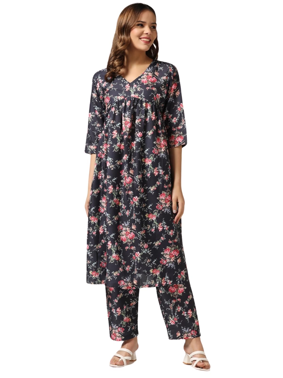 Dhruvi Trendz Women Cotton Blend Fancy Kurta Set Regular Fit Printed (Dt-K2729&P151_Black_L)