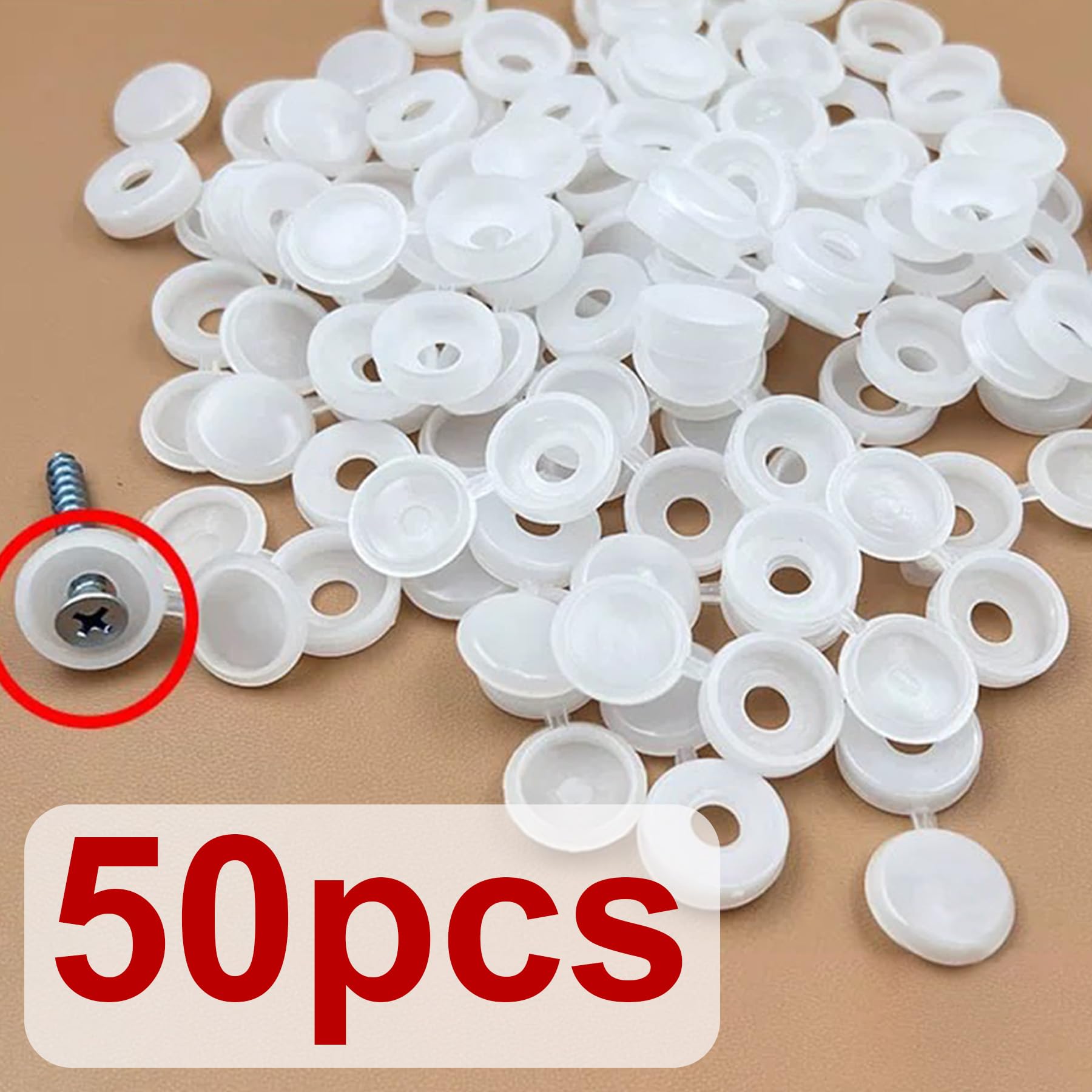 LEPEVNEY White Plastic Hinged Screw Cover Caps 5.8mm Hole Fold Snap Washer, 50 Pieces Pack - Image 3