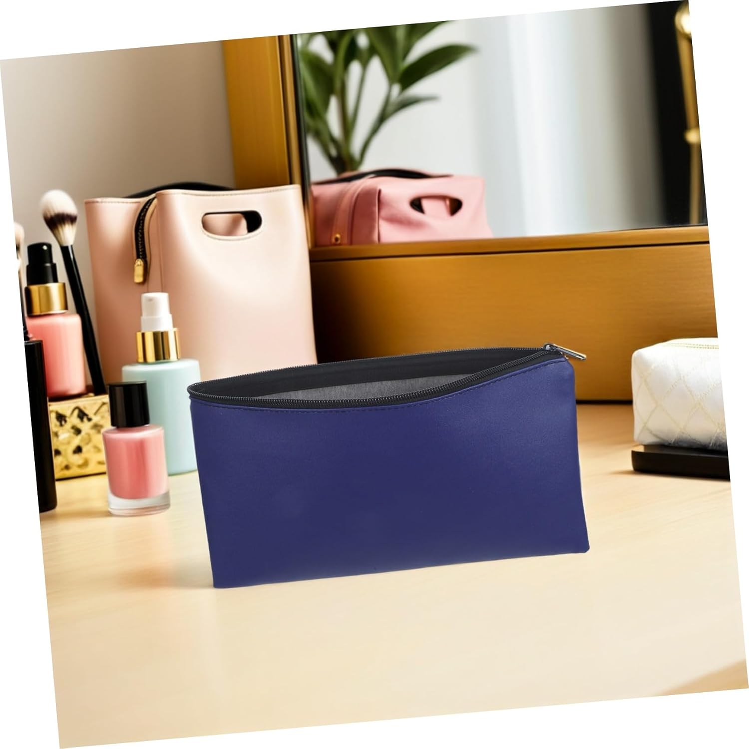 COLLBATH 4pcs Blue Pu Leather Money Bags with Zipper for Bank Deposit and Cash Pouch, Waterproof and Secure, Spacious Capacity Organizer for Business Receipts, Coins, and Daily Use