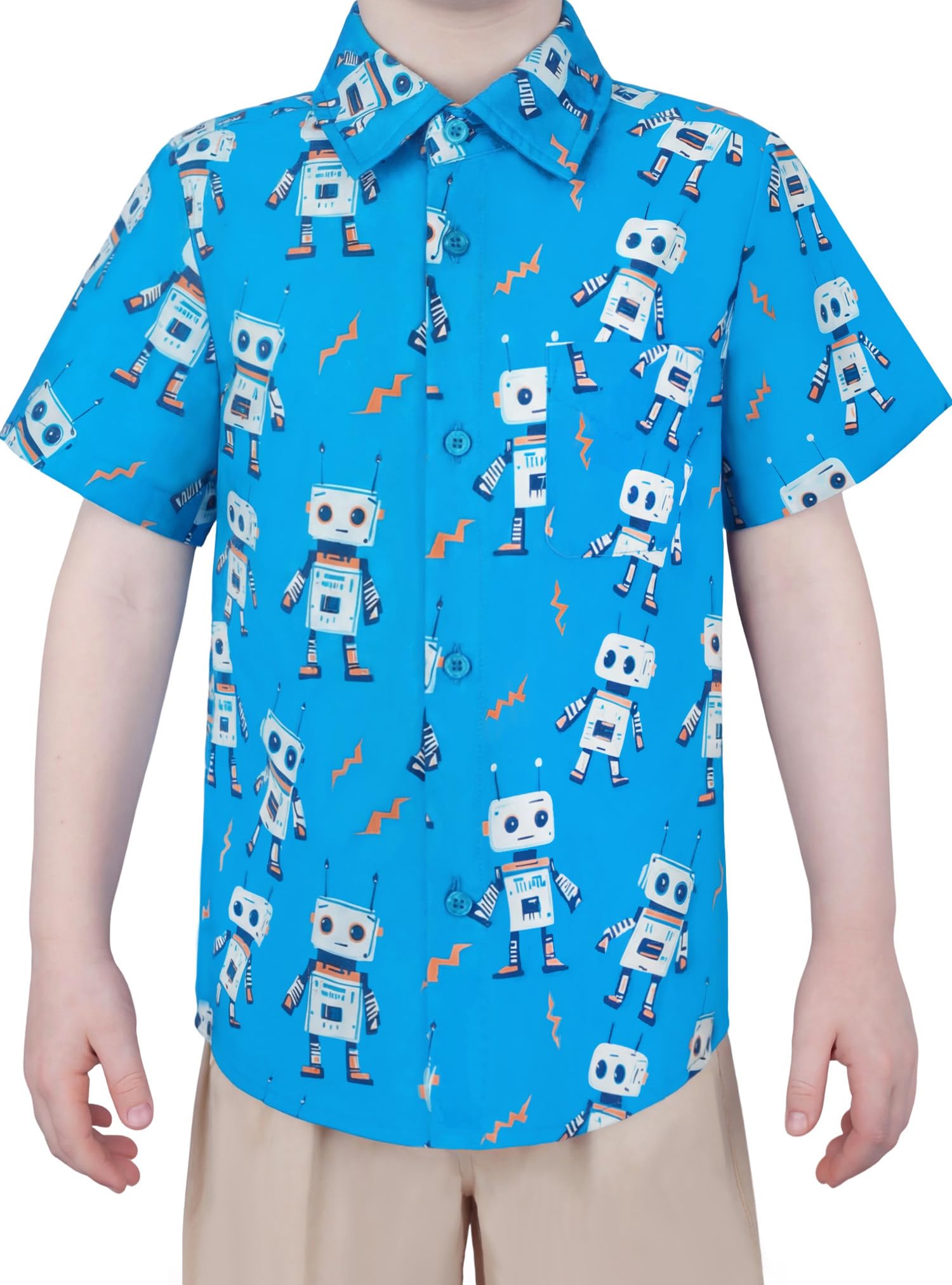 Boys Hawaiian Button Down Shirt, Pure Combed Cotton Short Sleeve Size 3-15Y