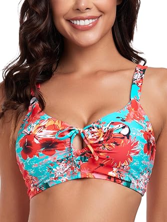 Ocean Blues Womens Retro Cutout Bikini Tops for Women Lace Up Back Padded Swimsuit Top
