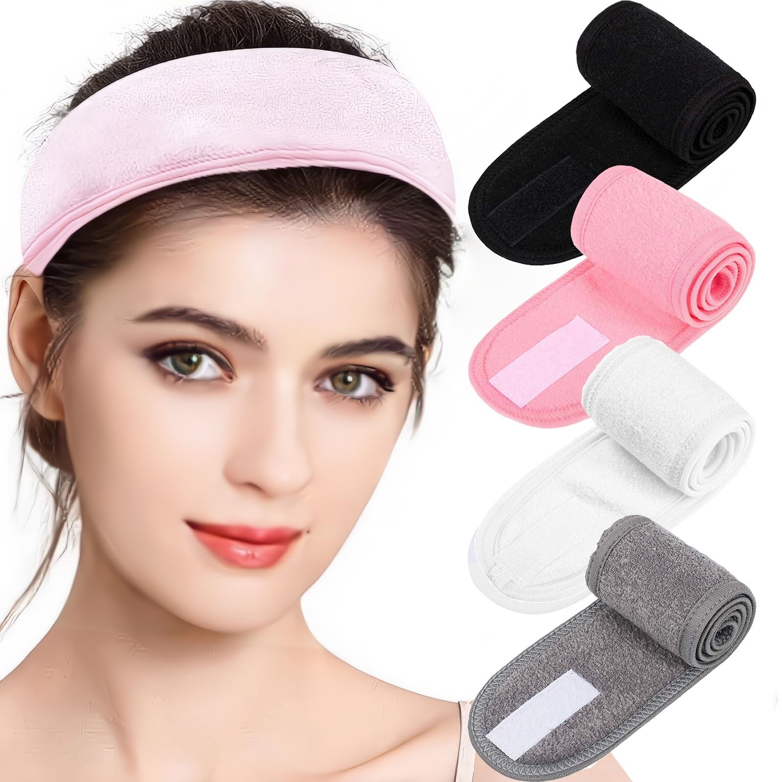 Diademas Ajustables Para El Pelo - Pack De 4 Colores, Suaves, Ideales Para Cuidado Facial, Deporte Y Ducha