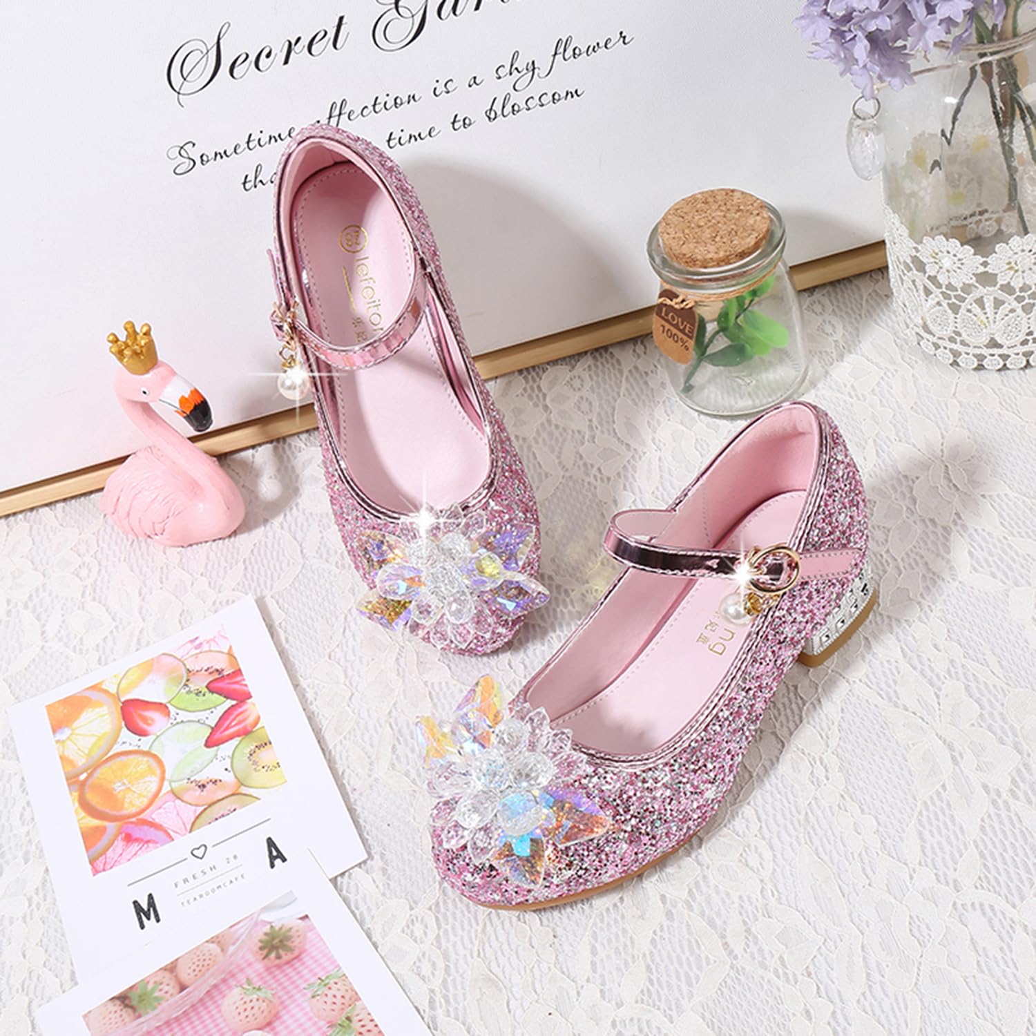 Mädchen Schuhes für Verkleidung Sandalen Geschlossene Zehe Kinder Prinzessinnenschuhe Geburtstag Karneval Weihnachten Ballerinas Blockabsatz Abriebfest