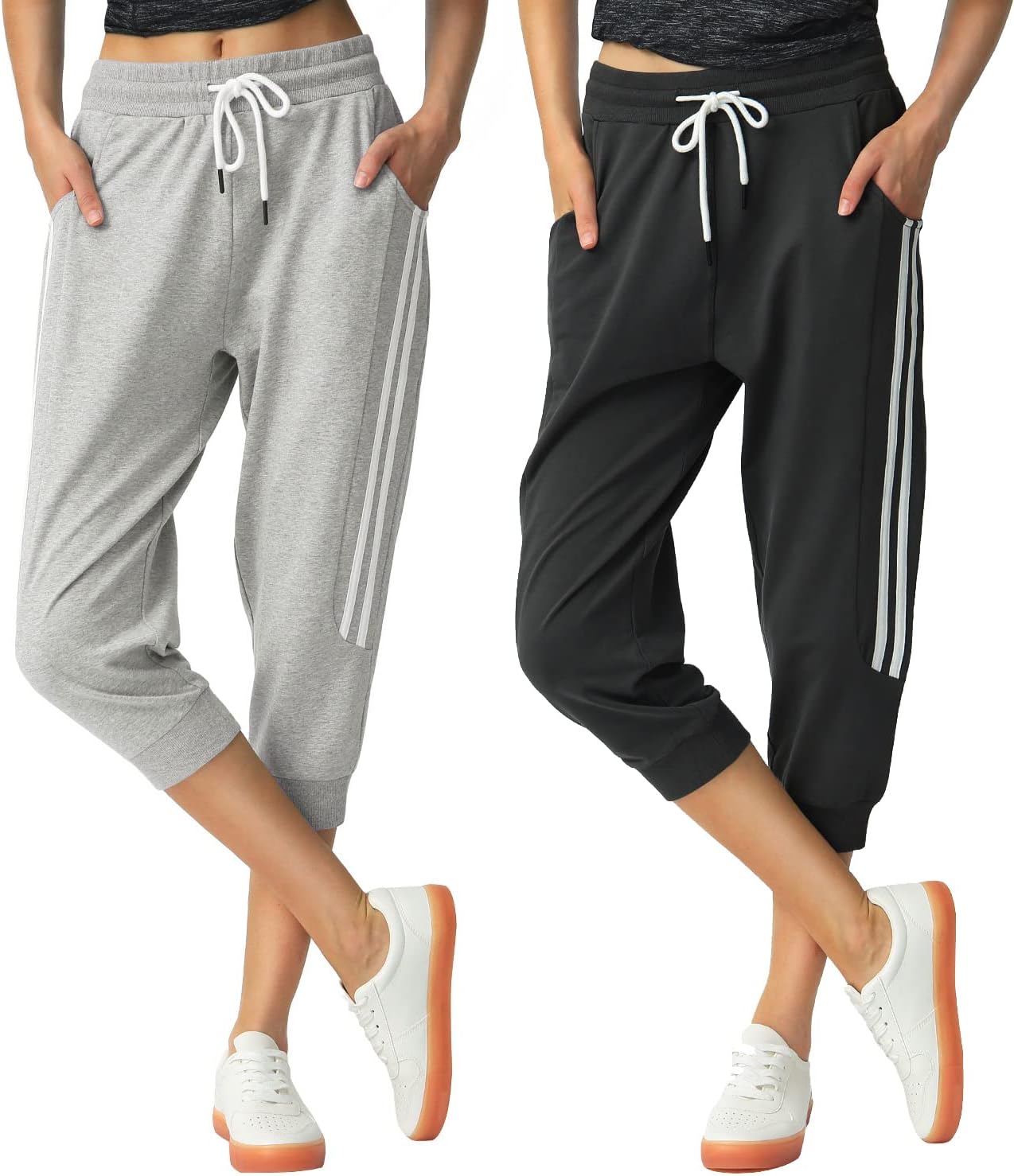 SPECIALMAGIC Women's 2 Pack Capri Pants Cropped Joggers with Pockets Capri Sweatpants