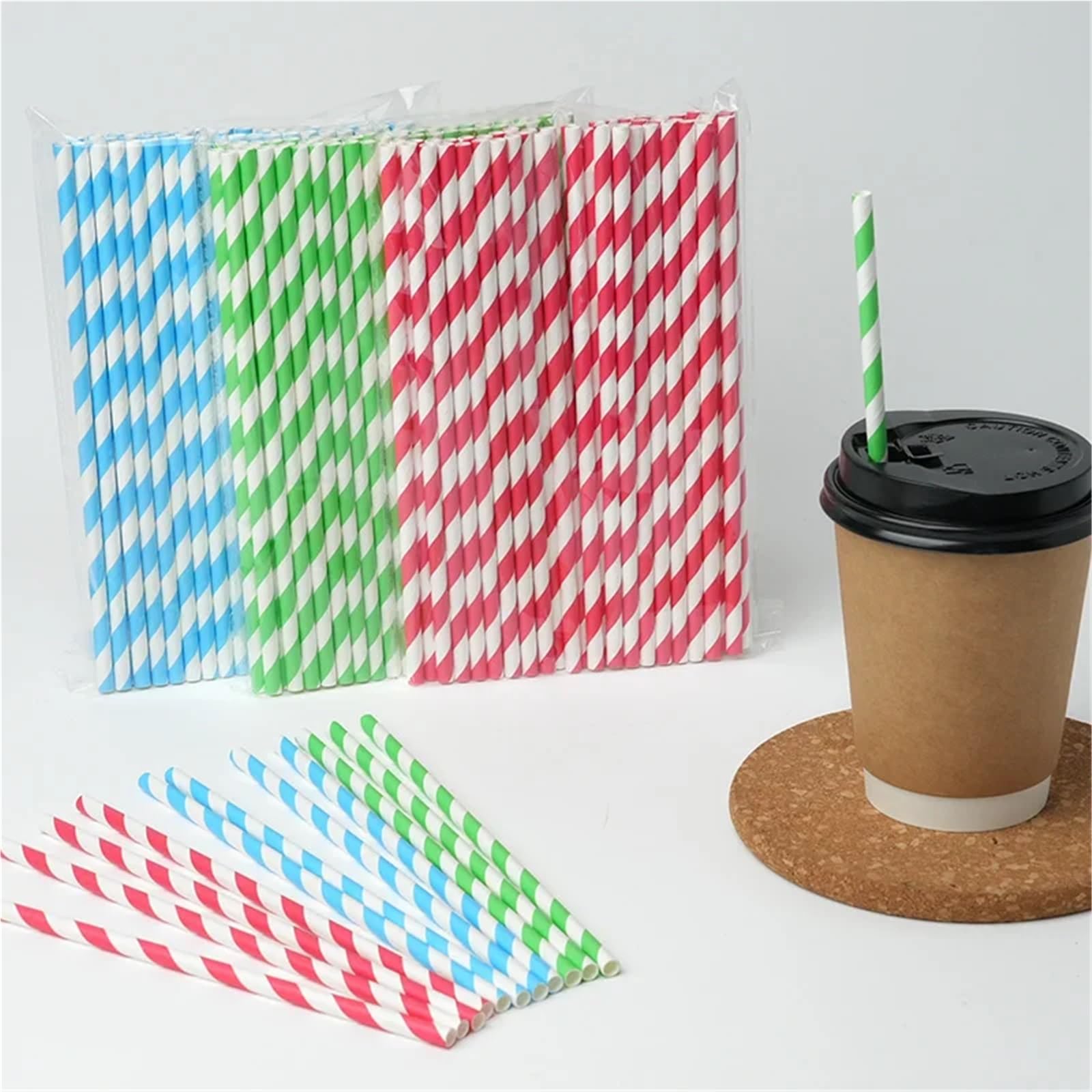 las pajitas de papel, Pajitas de Papel Desechables Multicolor 100uds(Mixed Colors)