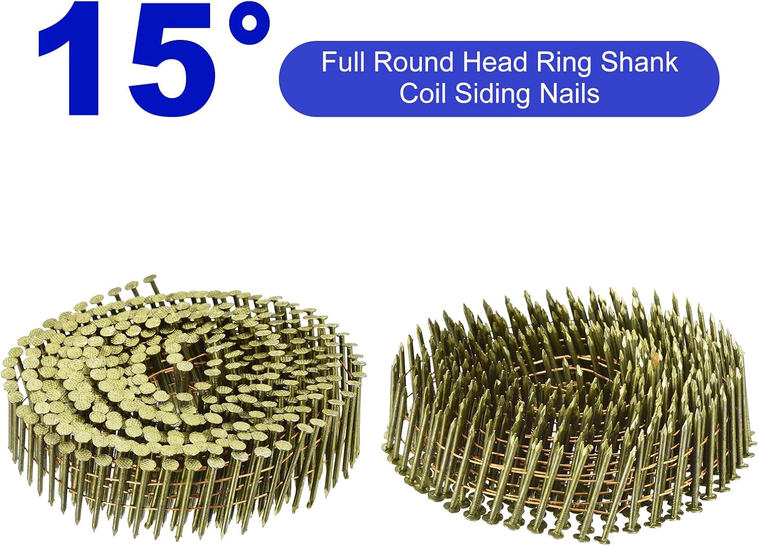 uxcell 1200 Count Siding Nails 1-1/4" x 0.075" 15-Degree Ring Shank Full Round Head Collated Wire Coil for Lath and Sheathing Materials