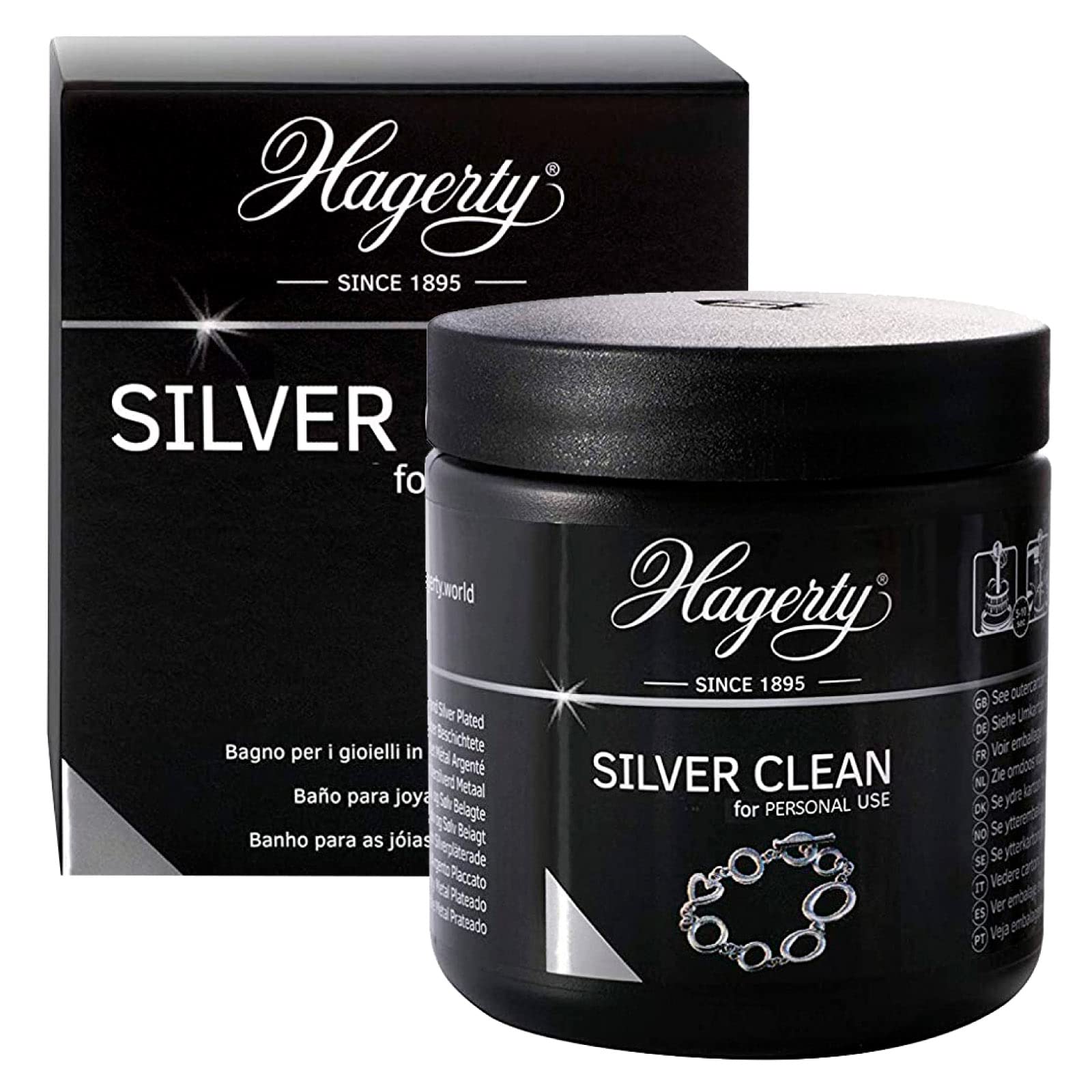 Hagerty Silver Clean Pulitore per Gioielli in Argento Barattolo da 170 ml + Silver Cloth Panno Pulente 36x30cm