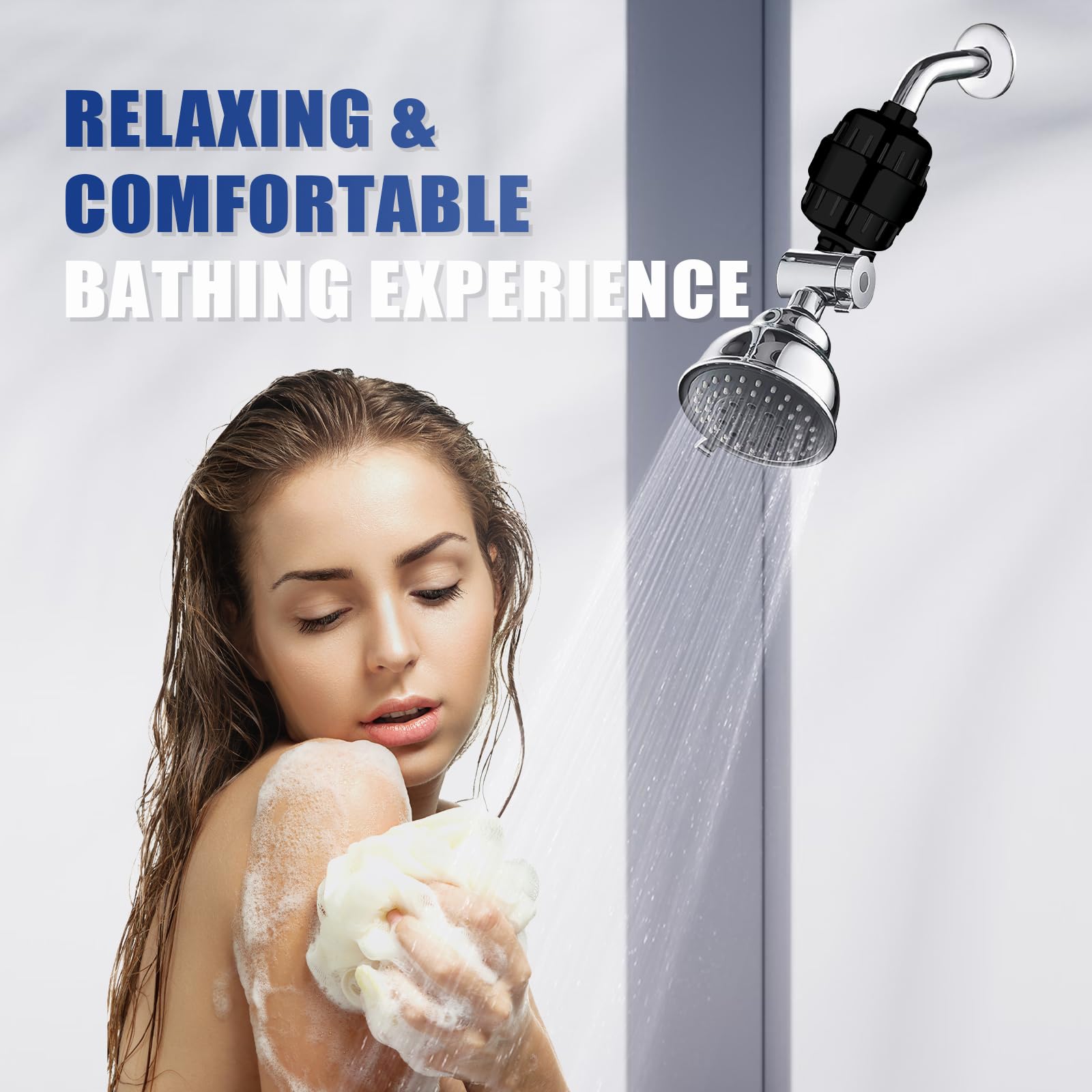 Filtro per soffione doccia per acqua dura con 3 cartucce, 20 fasi, nero | Protegge i capelli, ad alto rendimento, rimuove cloro, fluoro e altre impurità, migliora la condizione della pelle,