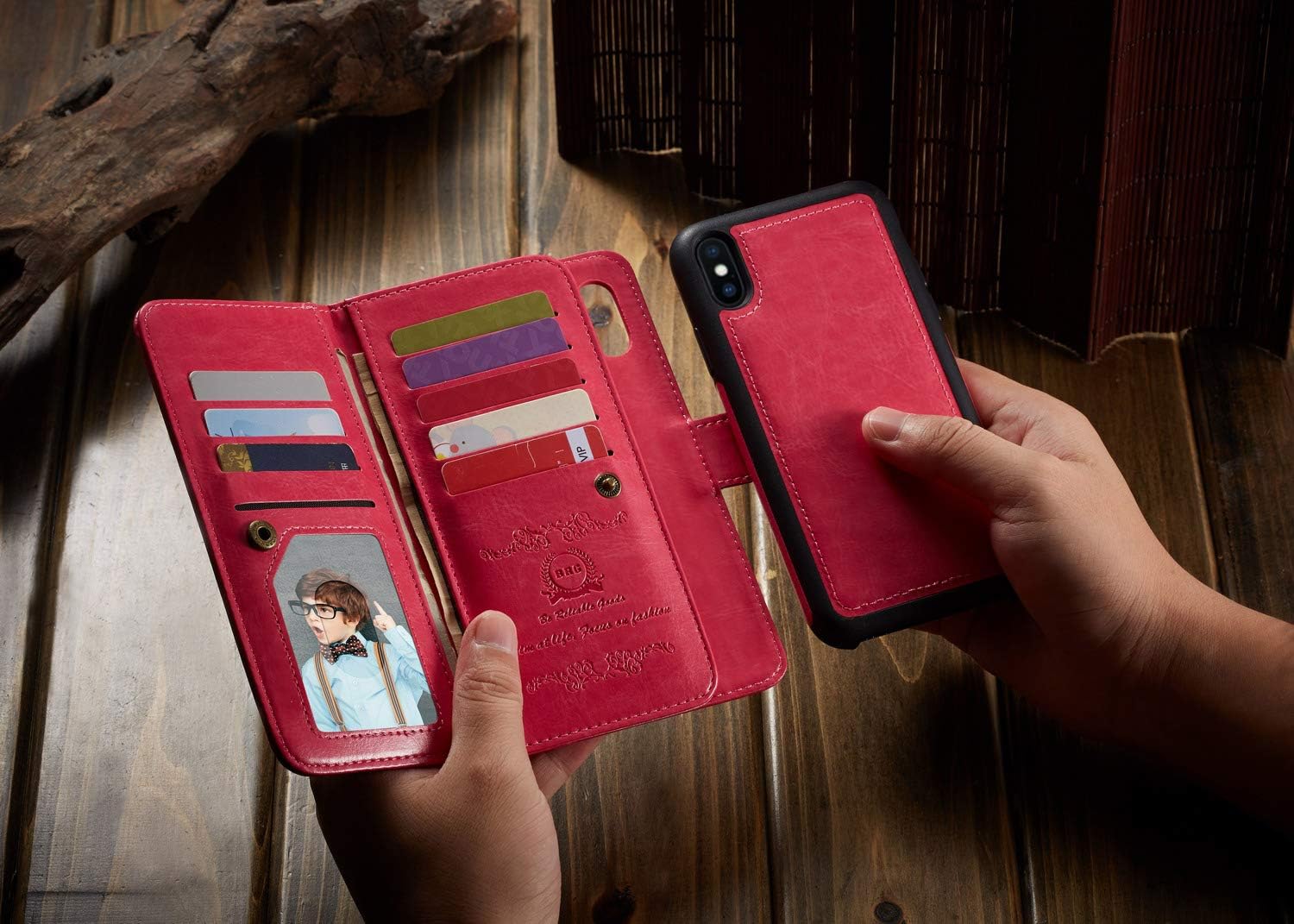 Urvoix for iPhone X case/iPhone Xs Wallet Case, Leather Flip Card Holder Cover with Detachable Magnetic Back Case for iPhone Xs iPhone X Phone Case(5.8-inches Display) Hot Pink