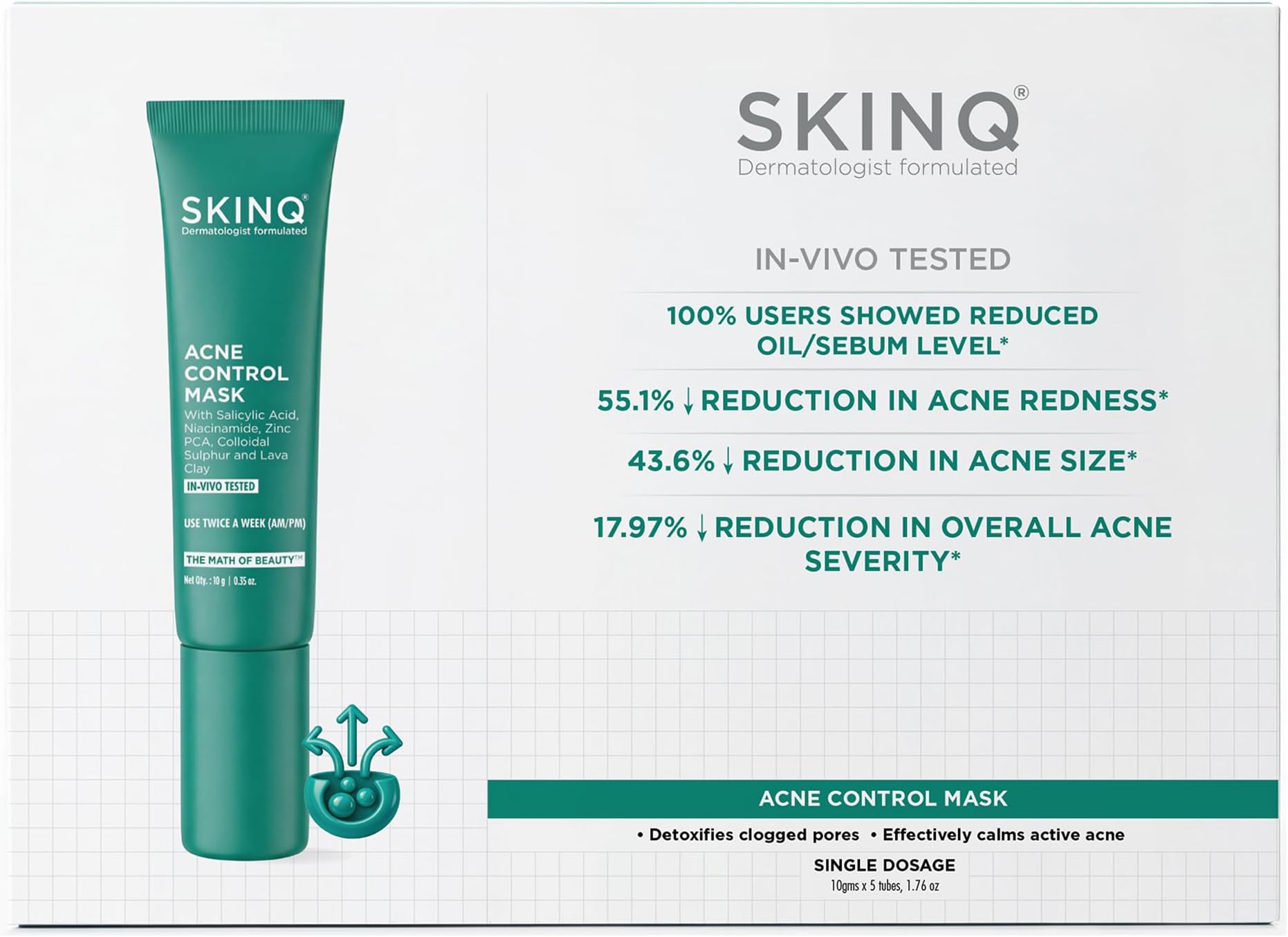 Acne Control Mask | Salicylic Acid, Niacinamide & Zinc PCA | BHA Based Face Mask For Acne | Reduces Clogging of Skin Pores | Helps Control Skin Oiliness | All Skin Types | Women & Men (60g)