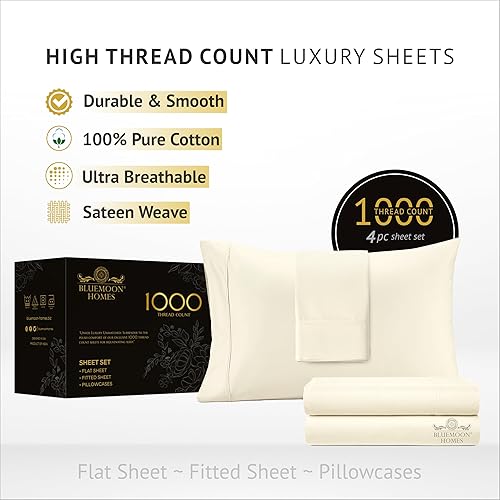 Miniatura 2 de Bluemoon Homes Sábanas de algodón egipcio, tamaño California King, 1000 hilos, 4 piezas, sábanas de tejido de satén liso California King, bolsillo
