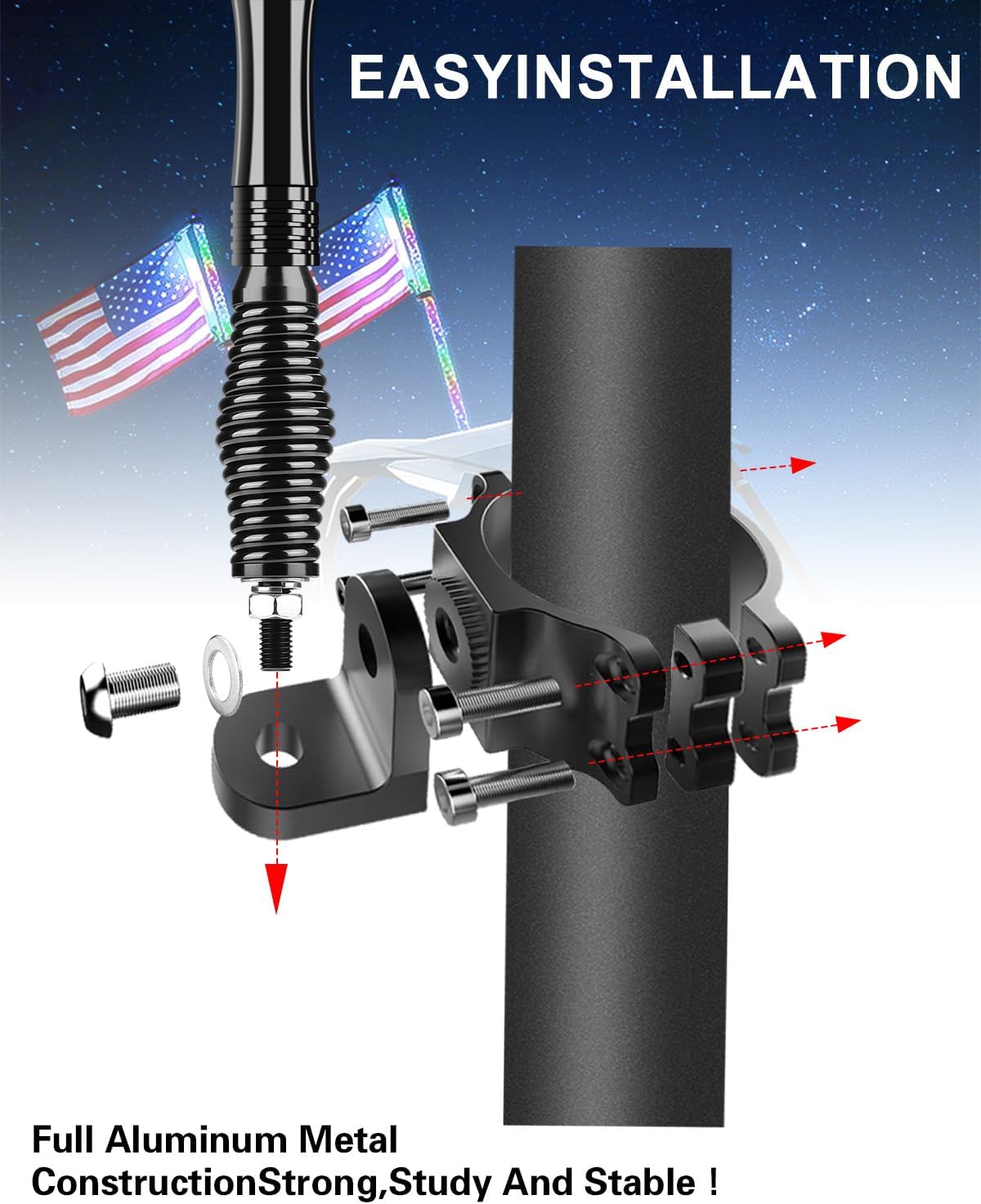 (2 Pcs) 1" to 2" UTV Whip Mount Flag Holder Adjustable 360° Rotation Whip Light Mounting Bracket for Light Bar Antenna Compatible with Polaris RZR 1000 XP 900 Pro Maverick x3 Pioneer 1000 Talon