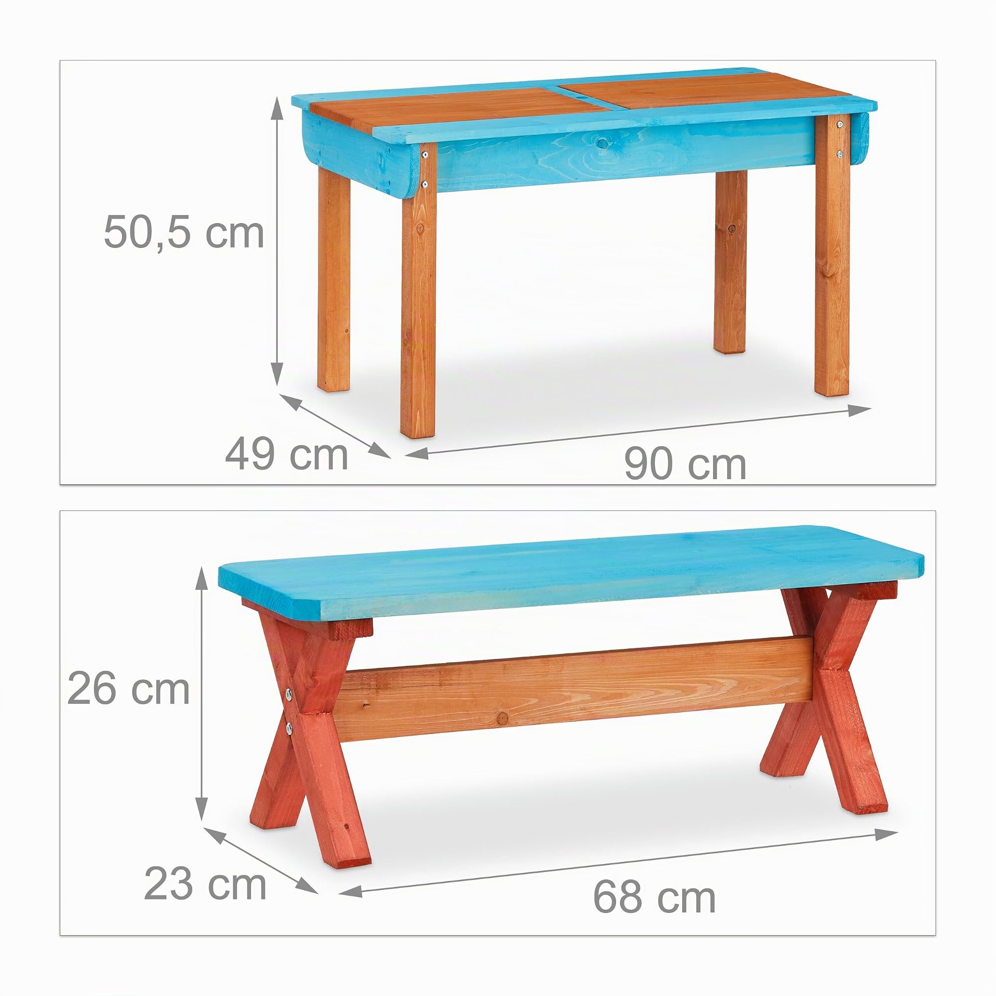 Relaxdays Ensemble Chaise et Table de Jeux Enfant Jardin, en Bois, Table, 2 bancs et Parasol, Meuble extérieur, coloré