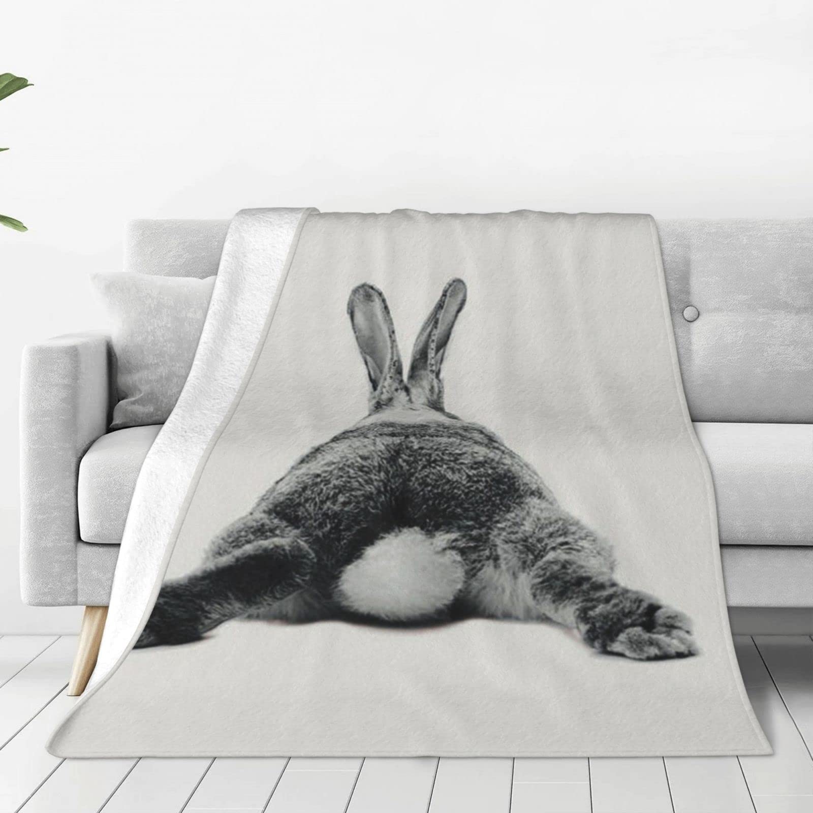 Lsjuee Throw Blanket Grey Rabbit Warm Cozy Soft Lightweight Flannel Fleece Blanket for Bedroom Sofa Room Home Decorative Fuzzy Blanket 50"x40"