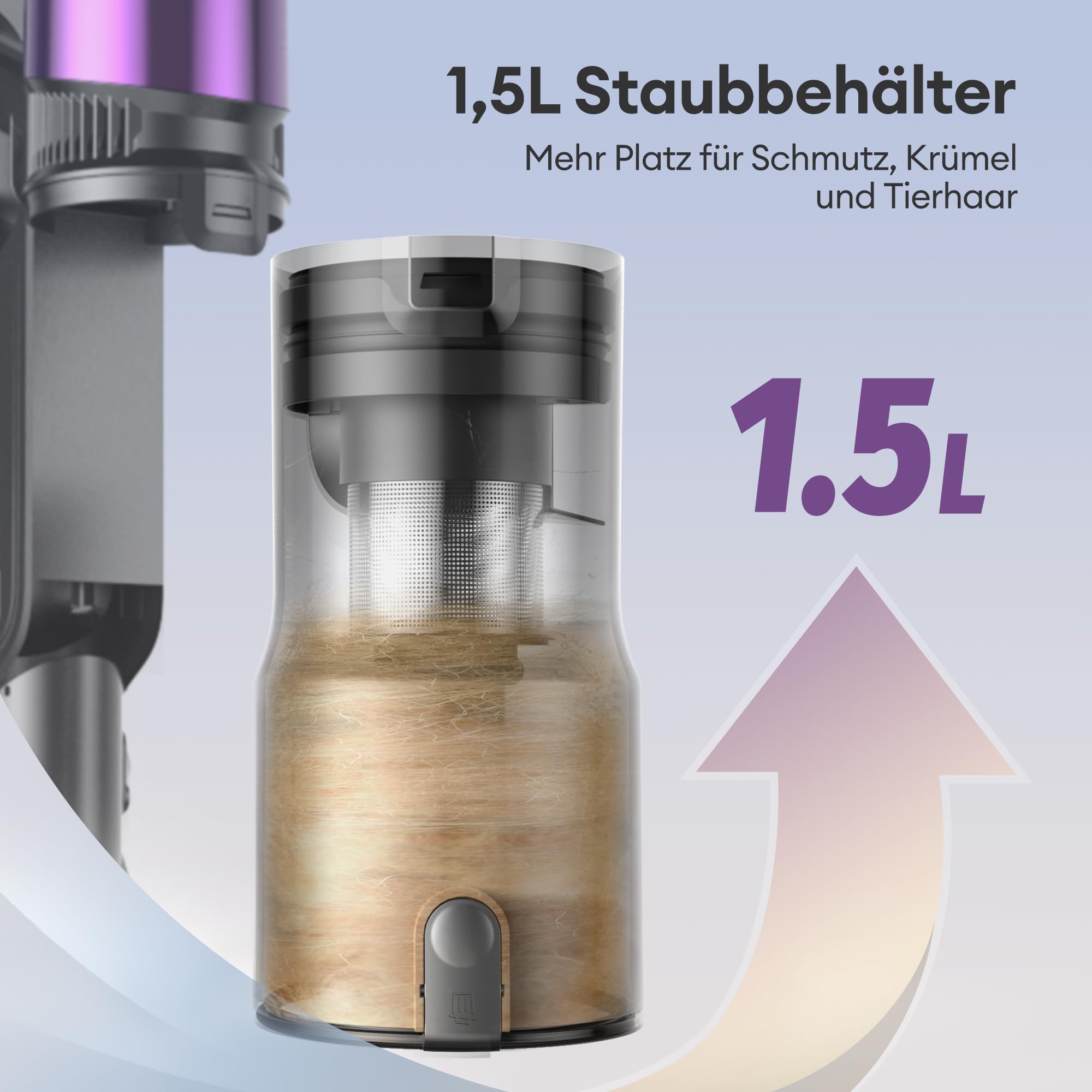 Ultenic Akku Staubsauger,55KPA/600W/60Mins Staubsauger Kabellos mit 180° klappbarem Rohr, 1,5L Großer Staubbecher, Anti-Tangle-Bürste, GreenEye-Technologie,Licht für Hartböden Teppiche Tierhaare