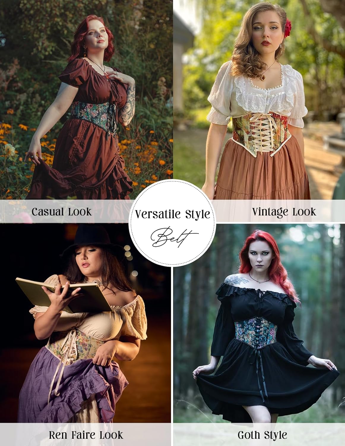 Scarlet Darkness Women's Corset Belt Renaissance Underbust Corset Floral Lace Up Boned Waist Belts - Image 4