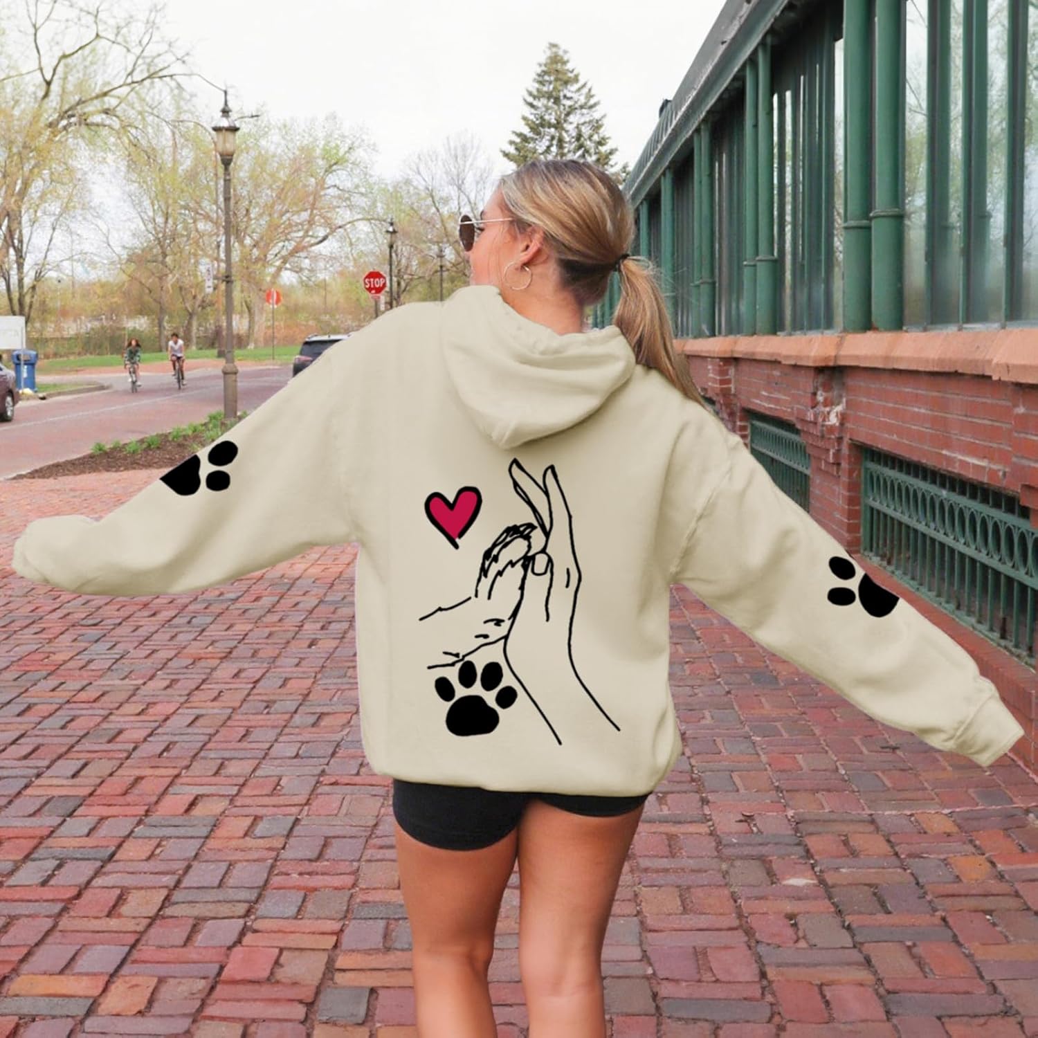 KEEVICI Dog Paw Print Heart Sweatshirt for Women Pet Sweatshirts for Dog Lovers Cute Graphic Cotton Hoodies Pullover Tops - Image 3