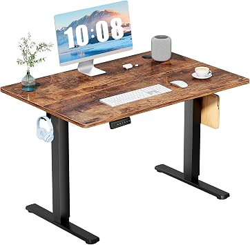 DUMOS 40 Inch Electric Standing Desk, Memory Adjustable Home Office Desk | Sit Stand Up Desk for Work Home Office,Adjustable Desk, Rising Computer Table with Splice Board,Cable Management,Hook,Brown