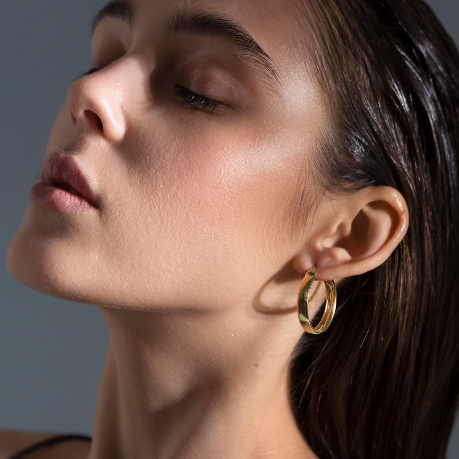 Hoop Earrings for Women 14K Gold Plated Hoop Earrings for Women Large Minimalist Womens Earring Hoops 25 MM / 30 MM - Image 6