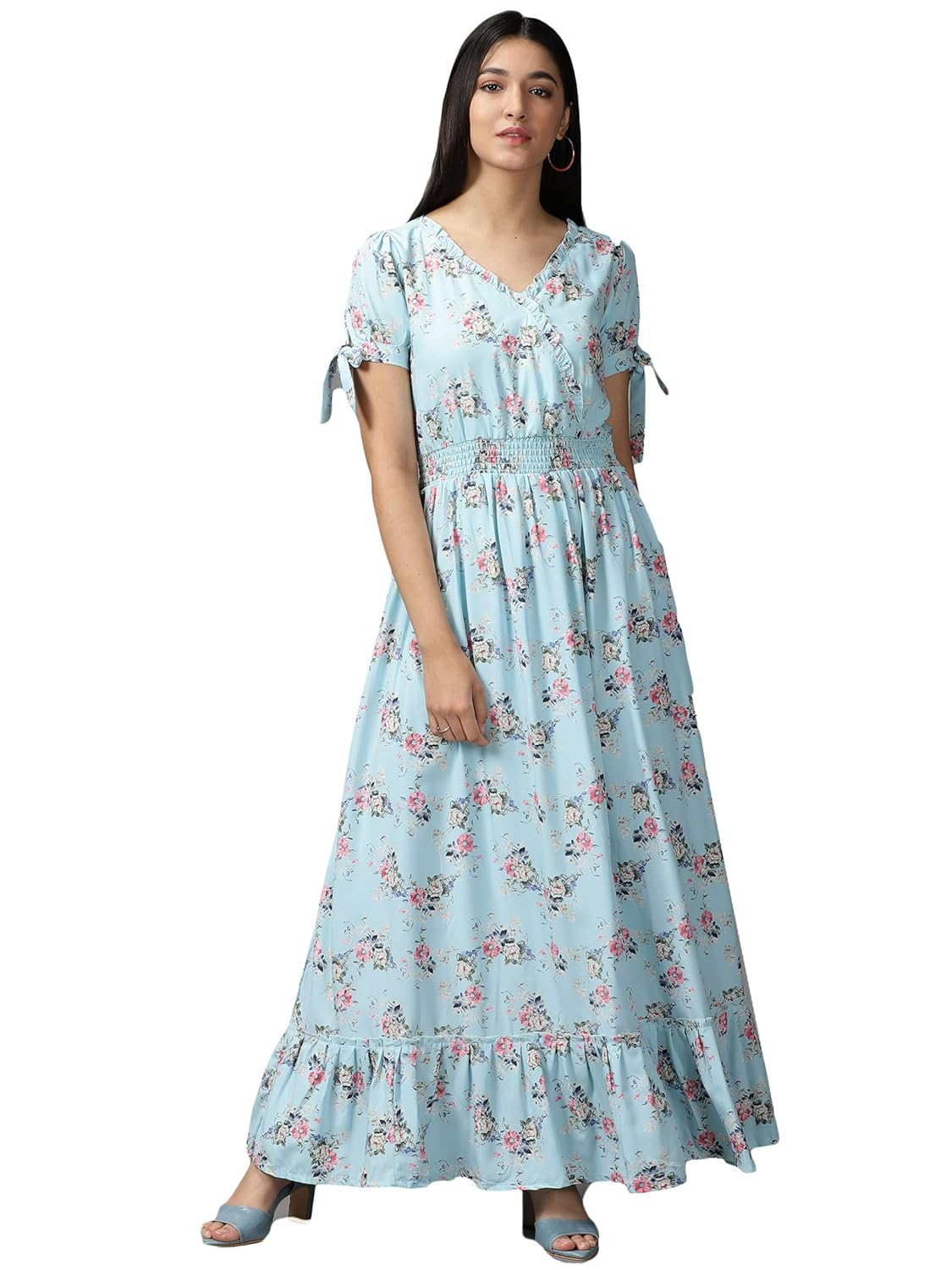 SHOWOFF Women’s V-Neck Maxi Blue Floral Dress-KG-5000_Blue SHOWOFF Women’s V-Neck Maxi Blue Floral Dress-KG-5000_Blue