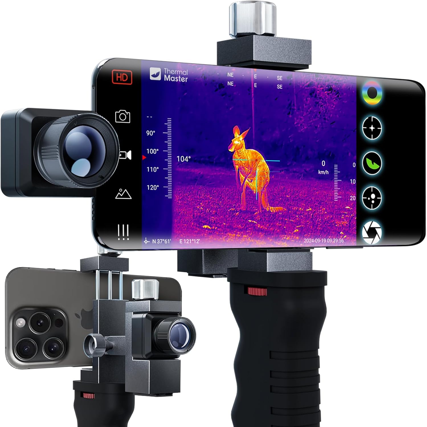 T2 Pro Thermal Monocular for iPhone, 1500 Yards Night Vision Camera with 13mm Lens, Tactical Handle, Infrared Imager for Outdoor Detecting Deer, Black