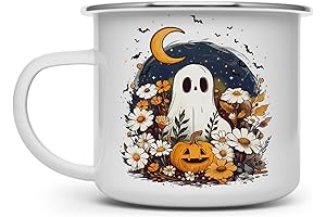 Fall Halloween Ghost Enamel Campfire Mug: Spooky Cottagecore Pumpkin Season Mug
