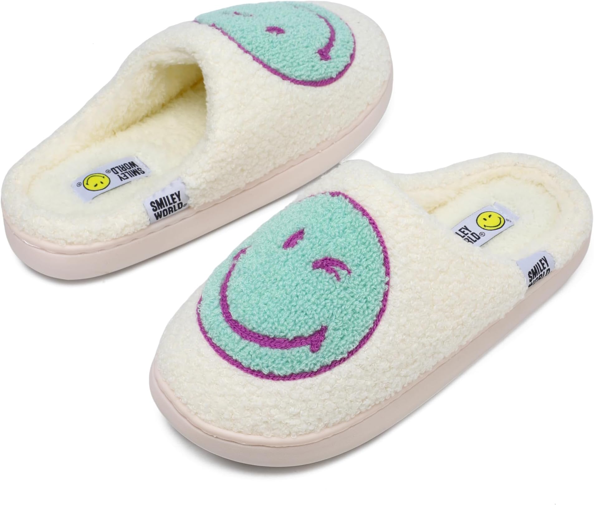– SMILEYWORLD® Slippers for Women Men Memory Foam Anti-Slip Plush Fluffy Warm Cosy House Shoes Indoor Outdoor White Black