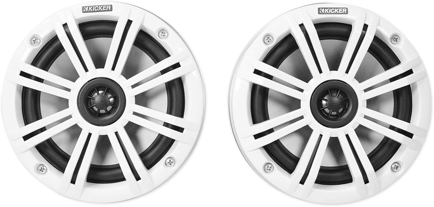 Kicker 2 Kmfc65 6.5" 195W White Marine Led Surface Mount Speakers+Amp+Wire Kit