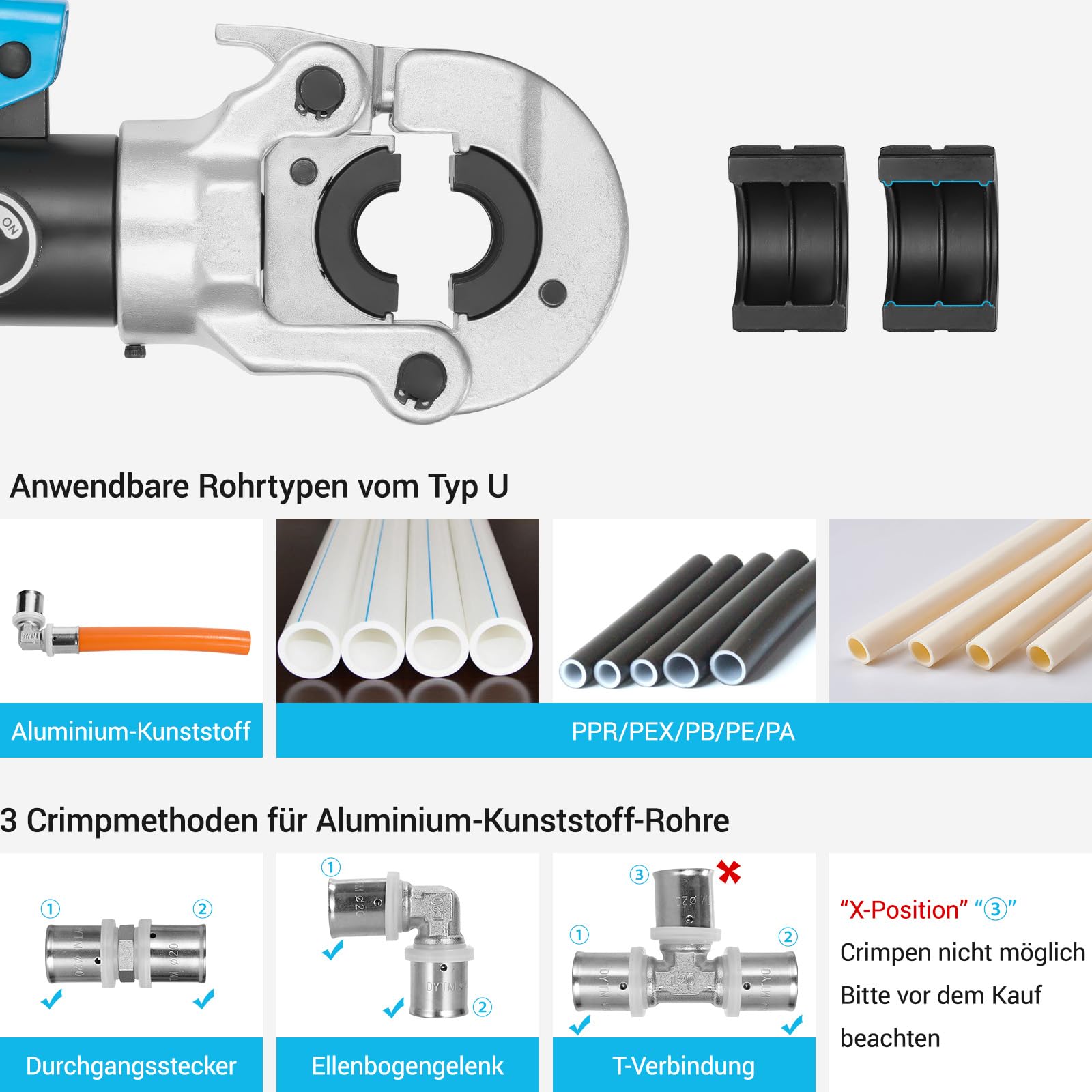 Perstang U-contour, perstang voor kunststofbuis, aluminium