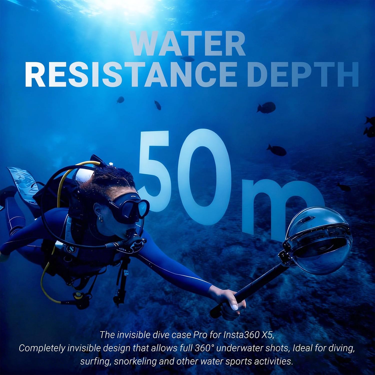 Insta 360 X5 Invisible Dive Case Pro, Waterproof Up to 50m (164ft) Splash Prevention Housing, Underwater Dive Protective Shell for Insta360 X5 with Bracket Accessories