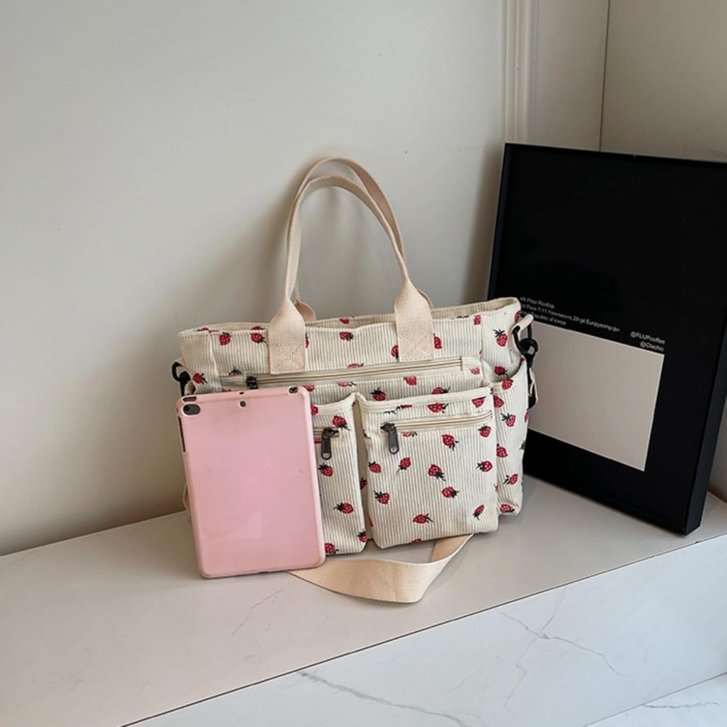 Womens Casual Corduroy Satchel Totes Handbags Large Capacity Tote Bag Purse Multiple Pockets Satchel Bag