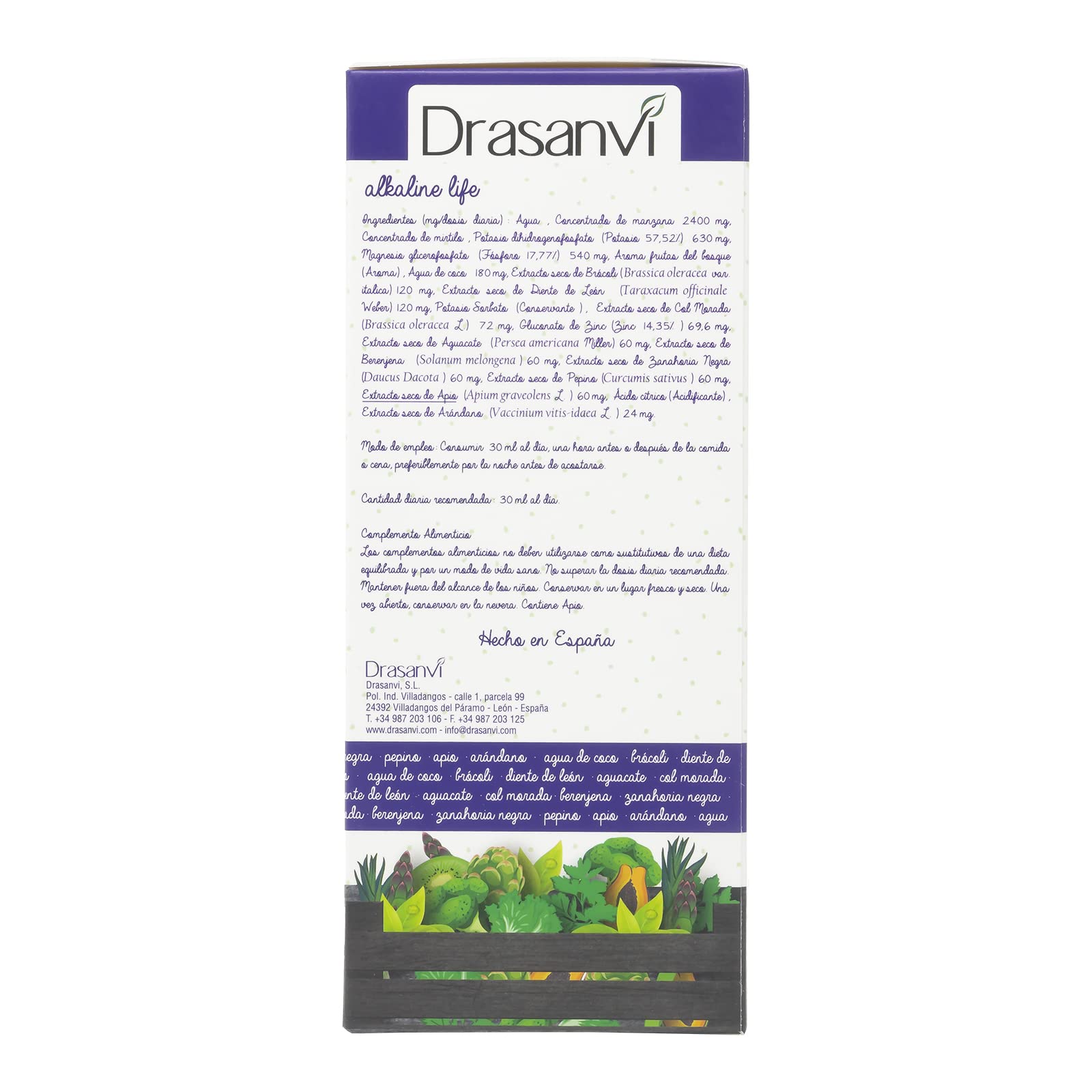 DRASANVI ALKALINE LIFE - Manzana + Mirtilo + Brócoli + Potasio + Magnesio - Ayuda a mantener el equilibrio ácido - base - 500ml