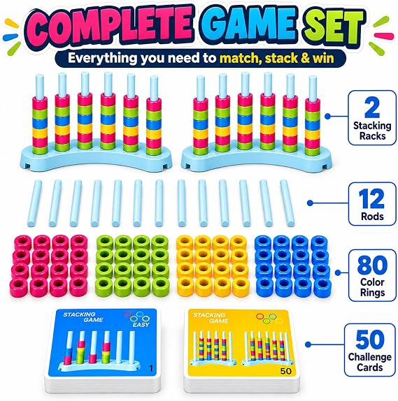 2 Pack Colour Matching Family Board Game, Stacking Challenge, 2-4 Players