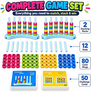 2 Pack Colour Matching Family Board Game, Stacking Challenge, 2-4 Players
