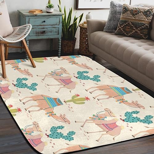 Miniatura 1 de Cartoon Camel Cactus Soft Area Rugs, 4 x 6 Feet Non-Slip Easy Care Home Decor Rectangular Rug for Living Room, Bedroom, Office, Dining Room