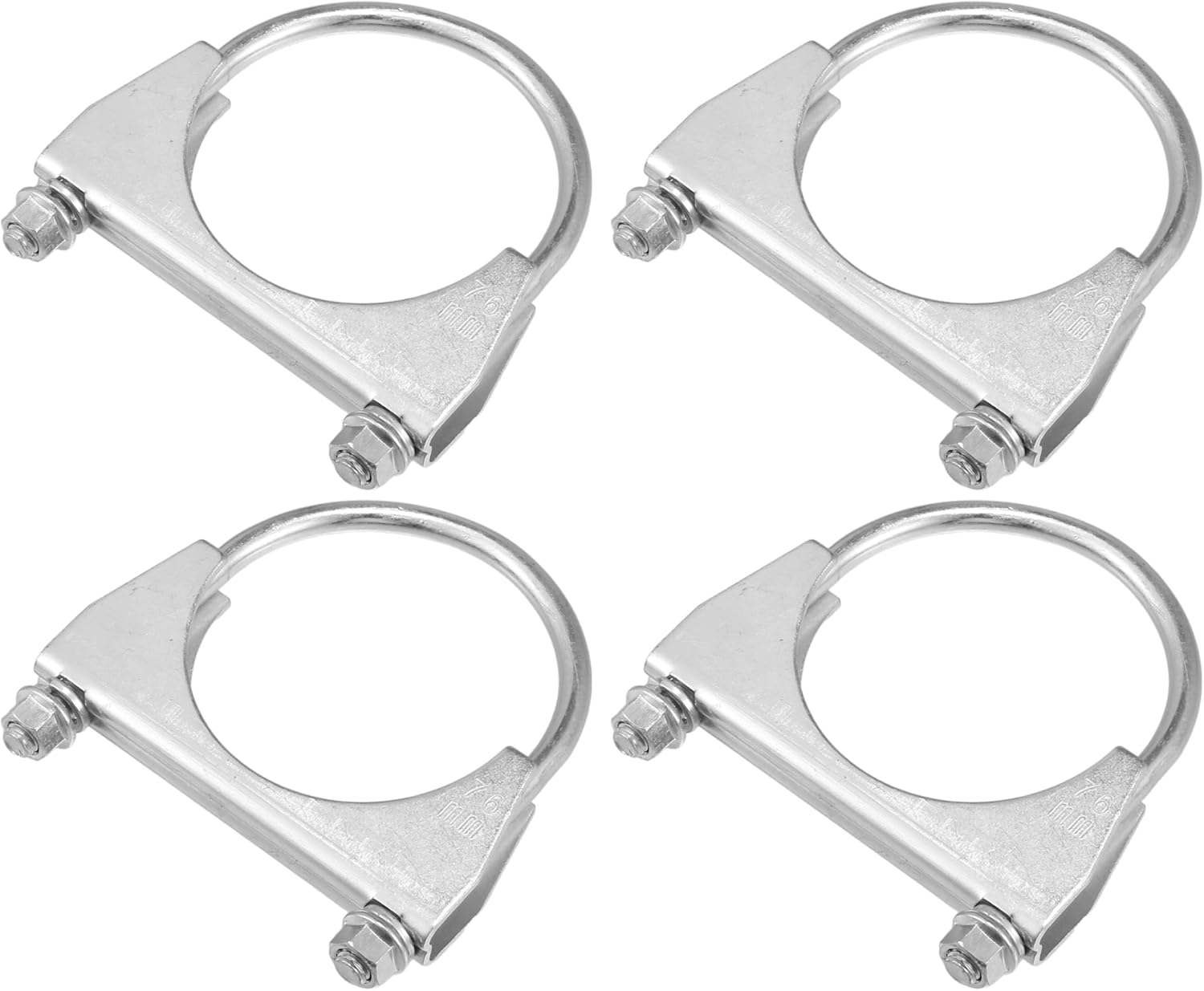 Round U Bolt Clamp/Muffler Exhaust Clamps for Car RV Truck Boat/Durable Mild Steel 3" ID 76mm / 4 Pcs Silver Tone