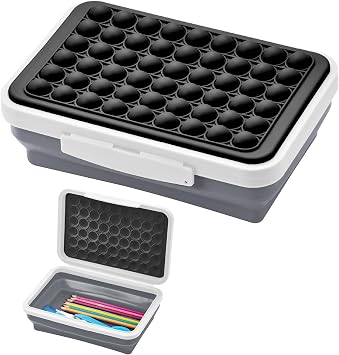 LockerMate by Bostitch Pencil Case, Flexi Storage Box with Pop-It Fidget Top Lid, Sensory Popper, for School Supplies, Pencils, Pens, Markers, Collapsible, Black/White