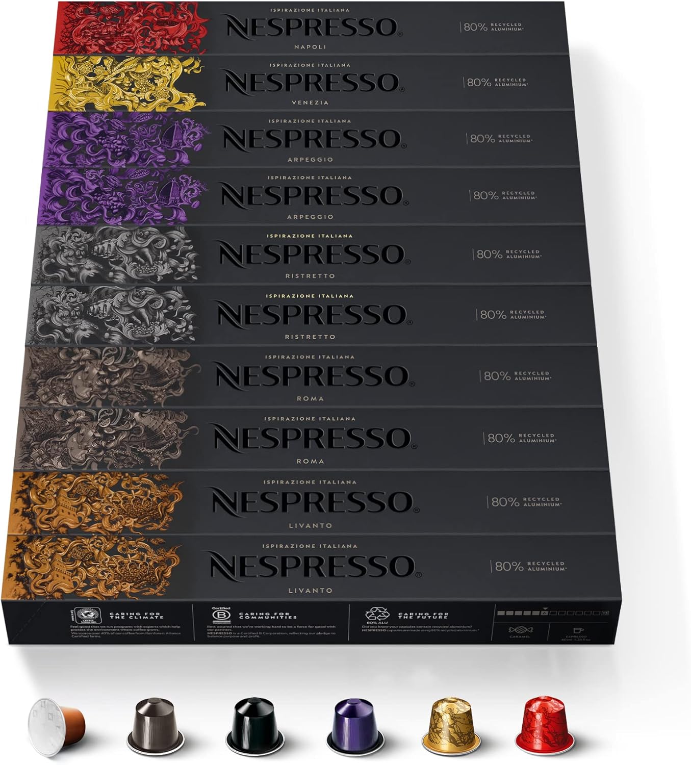 Nespresso Inissia EN80.B, Macchina da caffè di DeLonghi, Sistema Capsule Nespresso, Serbatoio acqua 0.7L, Nero