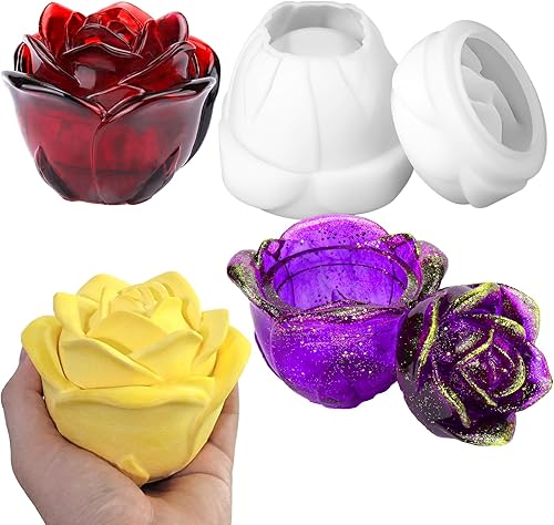 Moldes de resina para frascos con tapa, moldes de rosas para fundición de resina epoxi, cajas de almacenamiento de joyas de caramelo, maceta, tarros
