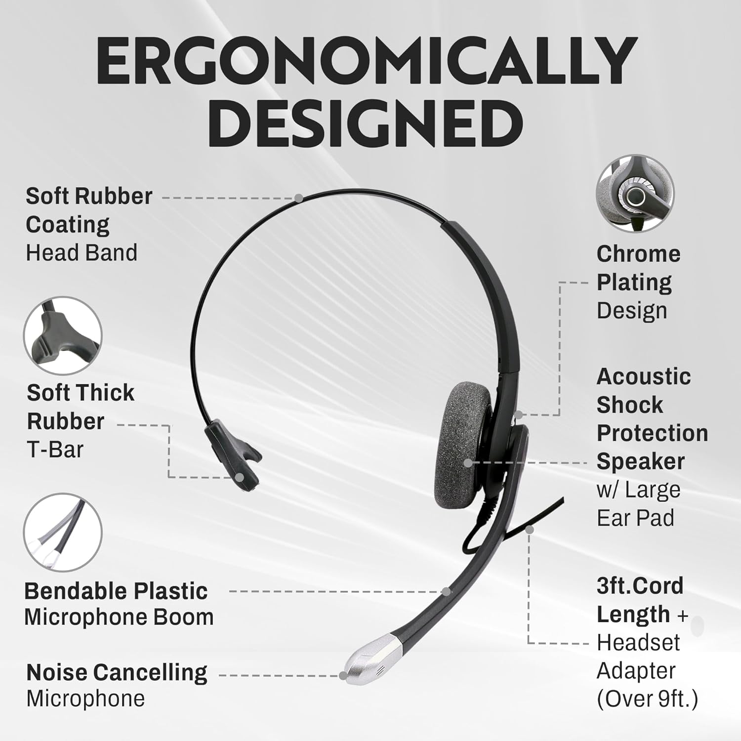 INNOTALK RJ9 Phone Headset - Compatible with Cisco Avaya ATT and Most Desk Phones - Virtual Compatibility Quick Disconnect Headset Cord Fit to Any RJ9 Headset Jack