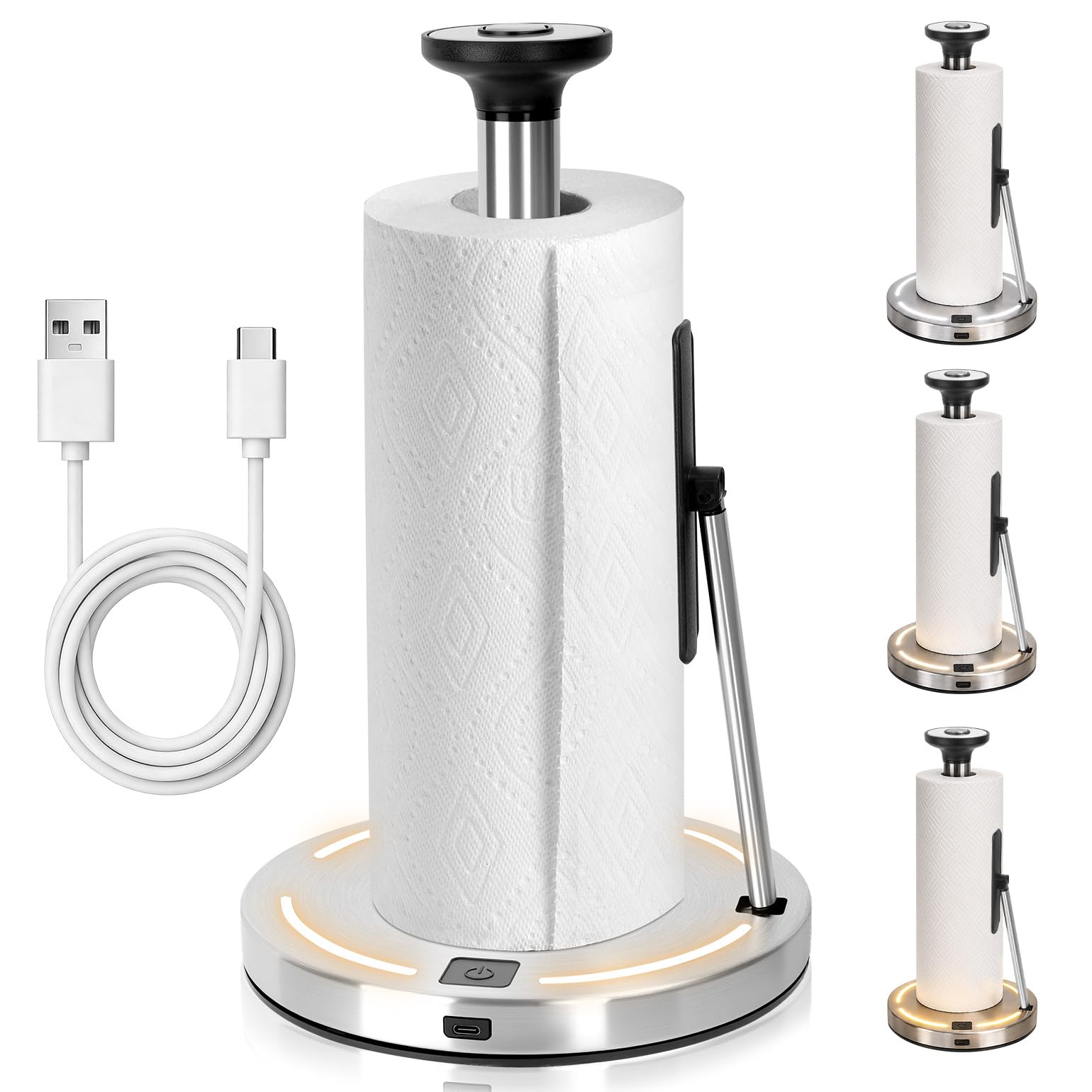 YUET Portarotolo da cucina autoportante, in acciaio inox, con LED, impermeabile e antiruggine, base resistente con ventosa