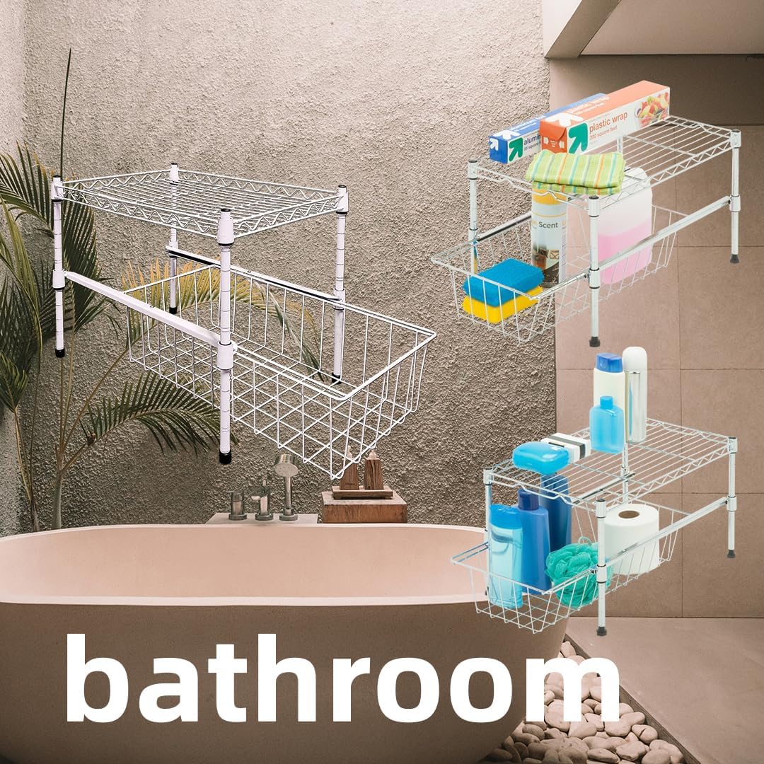 NSF single-layer countertop storage rack, kitchen basket storage rack, bedroom clothing sorting, bathroom rack, multifunctional household white epoxy resin rust prevention and environmental protection