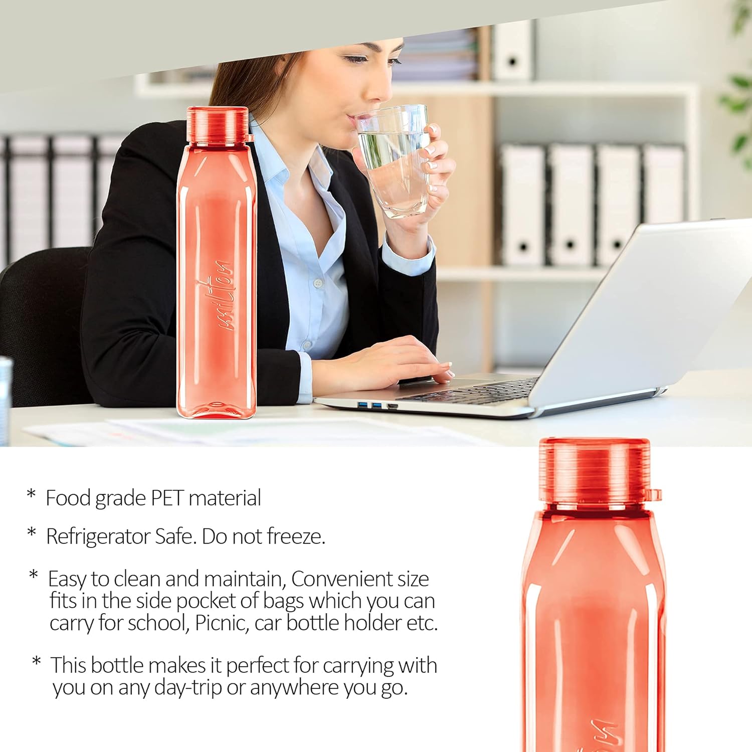 Milton Prime 1000 Pet Water Bottle, Set of 5, 1 Litre Each, Red