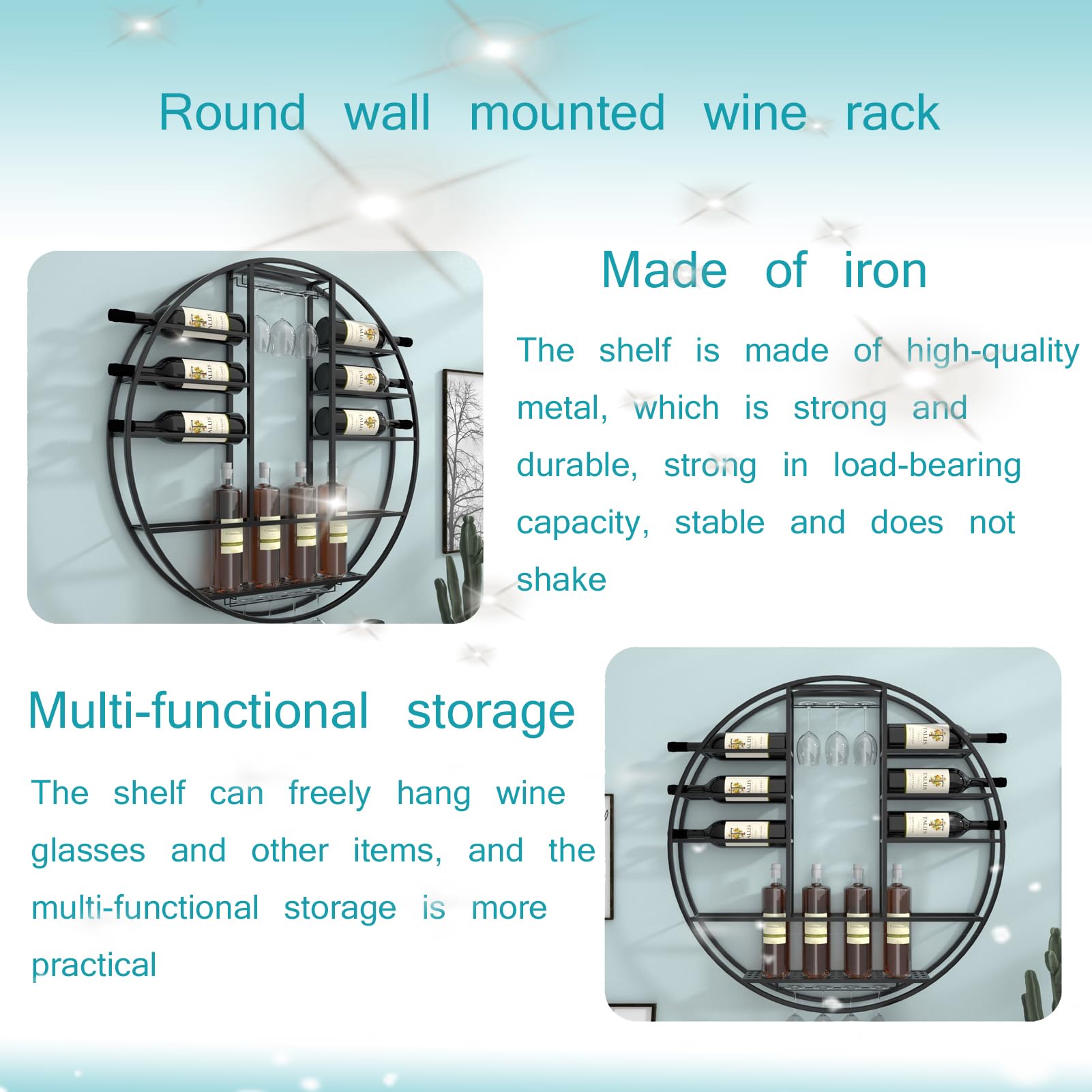 35 Zoll rundes Metall-Bierregal für Bars und Kneipen, Wandmontage, Flaschenhalter im Industrie-Stil, schwarzes Finish, perfekt für Bieraufbewahrung und Präsentation, platzsparendes Design