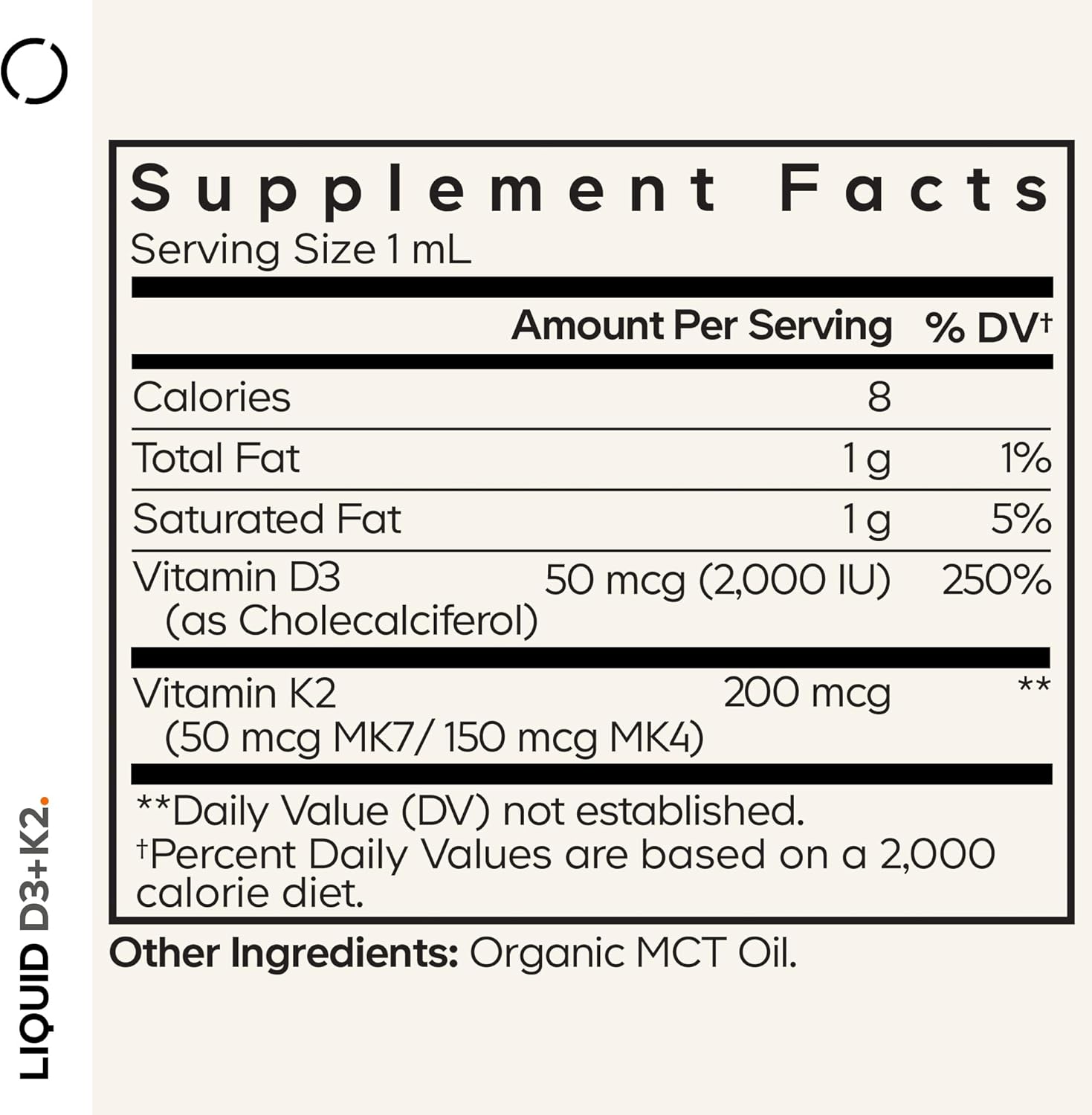 Codeage Liquid D3+K2 Vitamins USDA Organic - Vitamin D3 2000 IU, Vitamin K2 (MK4 & MK7) Liquid Drops - Immune Support - Unflavored - Organic MCT Oil - Non-GMO - 1 fl oz