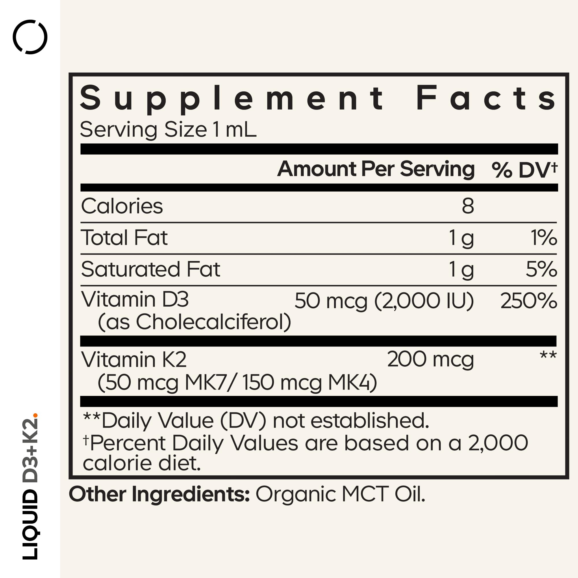Codeage Liquid D3+K2 Vitamins USDA Organic - Vitamin D3 2000 IU, Vitamin K2 (MK4 & MK7) Liquid Drops - Immune Support - Unflavored - Organic MCT Oil - Non-GMO - 1 fl oz — Amazon image 2