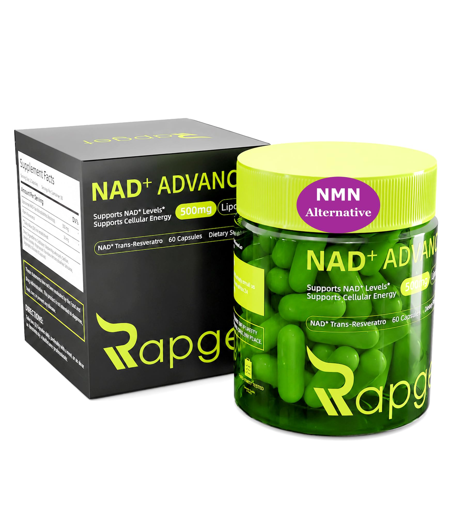 RAPGET Liposomal NAD Supplement + Resveratrol – NMN Supplement Alternative High Purity NAD + Supplement for Energy - Support Cellular Health - 60 Capsules
